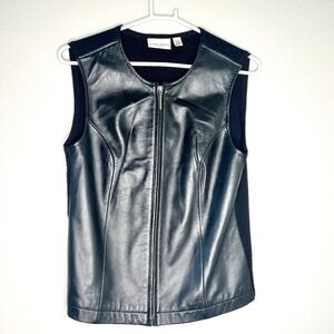 Jaclyn Smith‎ Classic Womens Black Genuine Leather Knit Vest Size 8